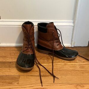 Brown and Black Duck Boots